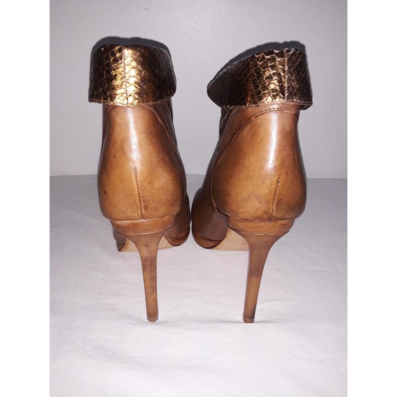 Alexandre Birman Sz 6 Leather Open-Toe Booties w Bronze Snakeskin Rim - Picture 7 of 10
